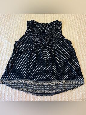 Lucky Brand Navy Printed Sleeveless Tank with White Motif